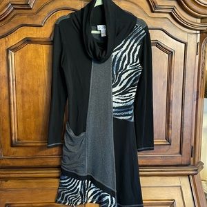 Joseph Ribkoff Black and Gray Long Sleeve Dress